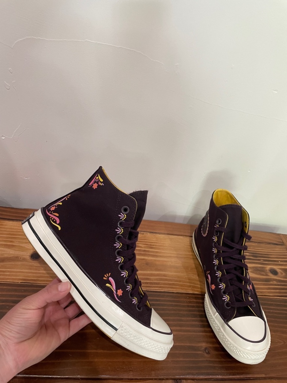 Converse Chuck 70 Platform Day of the Dead Black Cherry/Amarillo Sneakers 8.5 - Picture 8 of 16